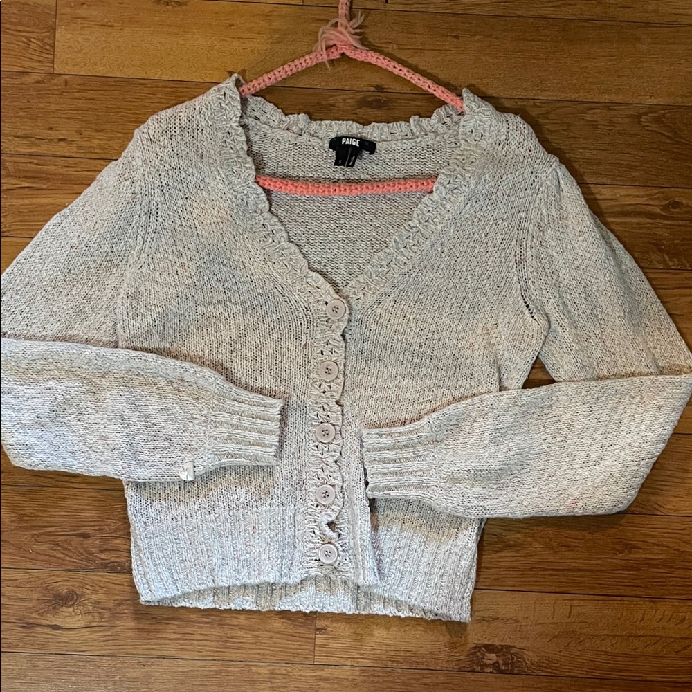 PAIGE Cream Scalloped Linen Button Cardigan